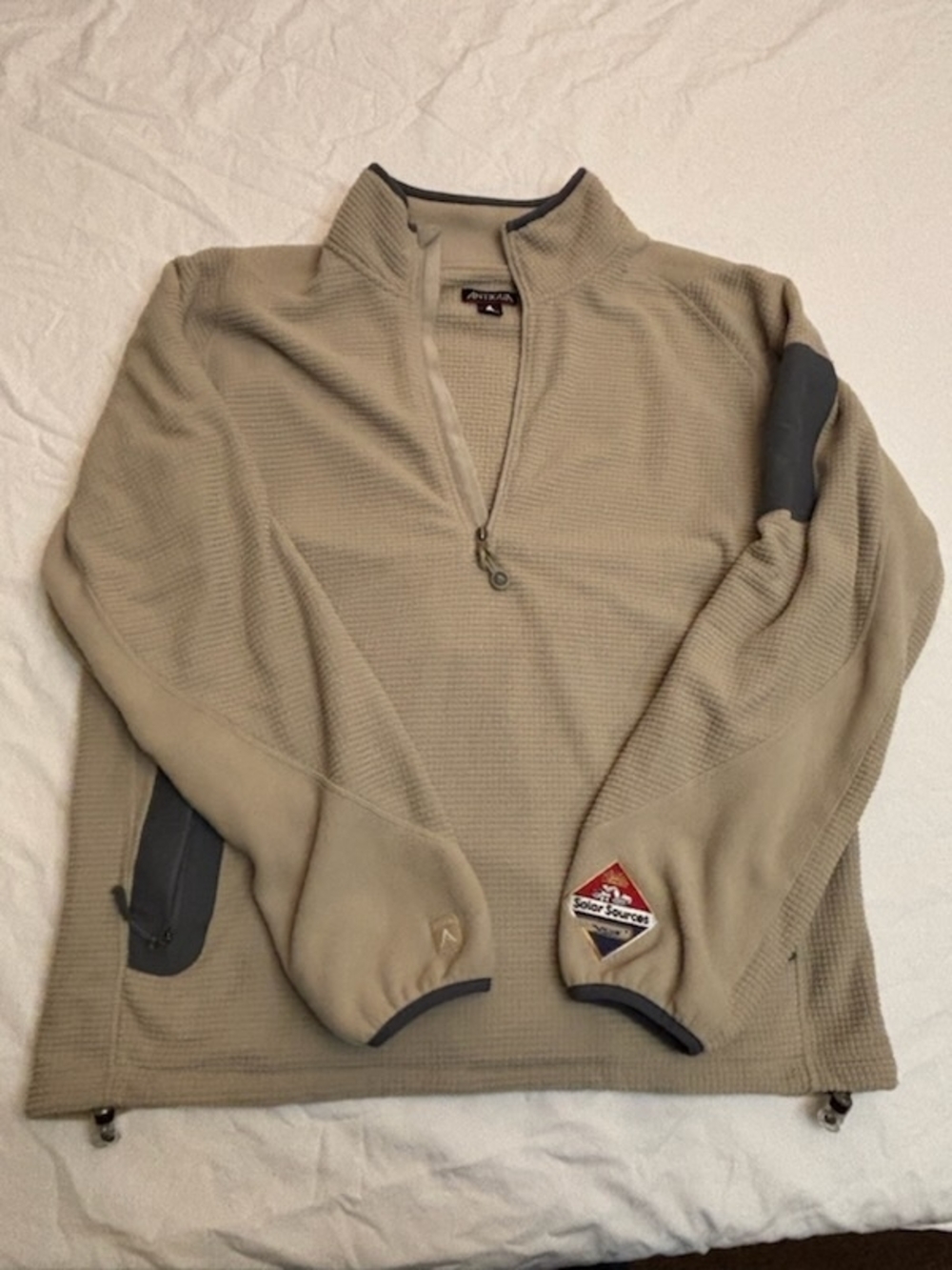 Antigua Beige Waffle-Texture Quarter-Zip Fleece with Dark Trim